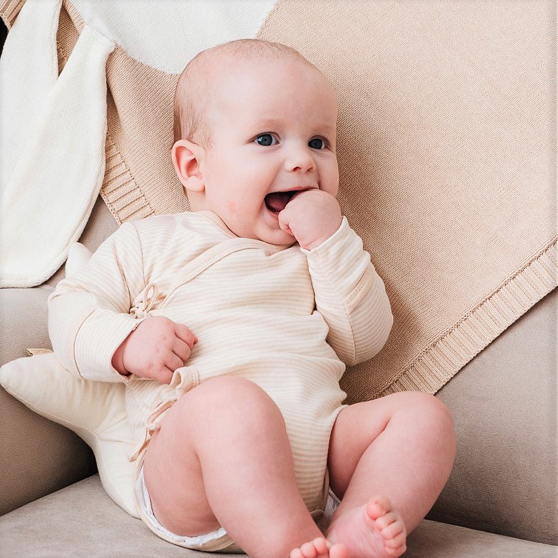 Long Sleeve Gender Neutral Baby Kimono on baby model | Eotton Canada