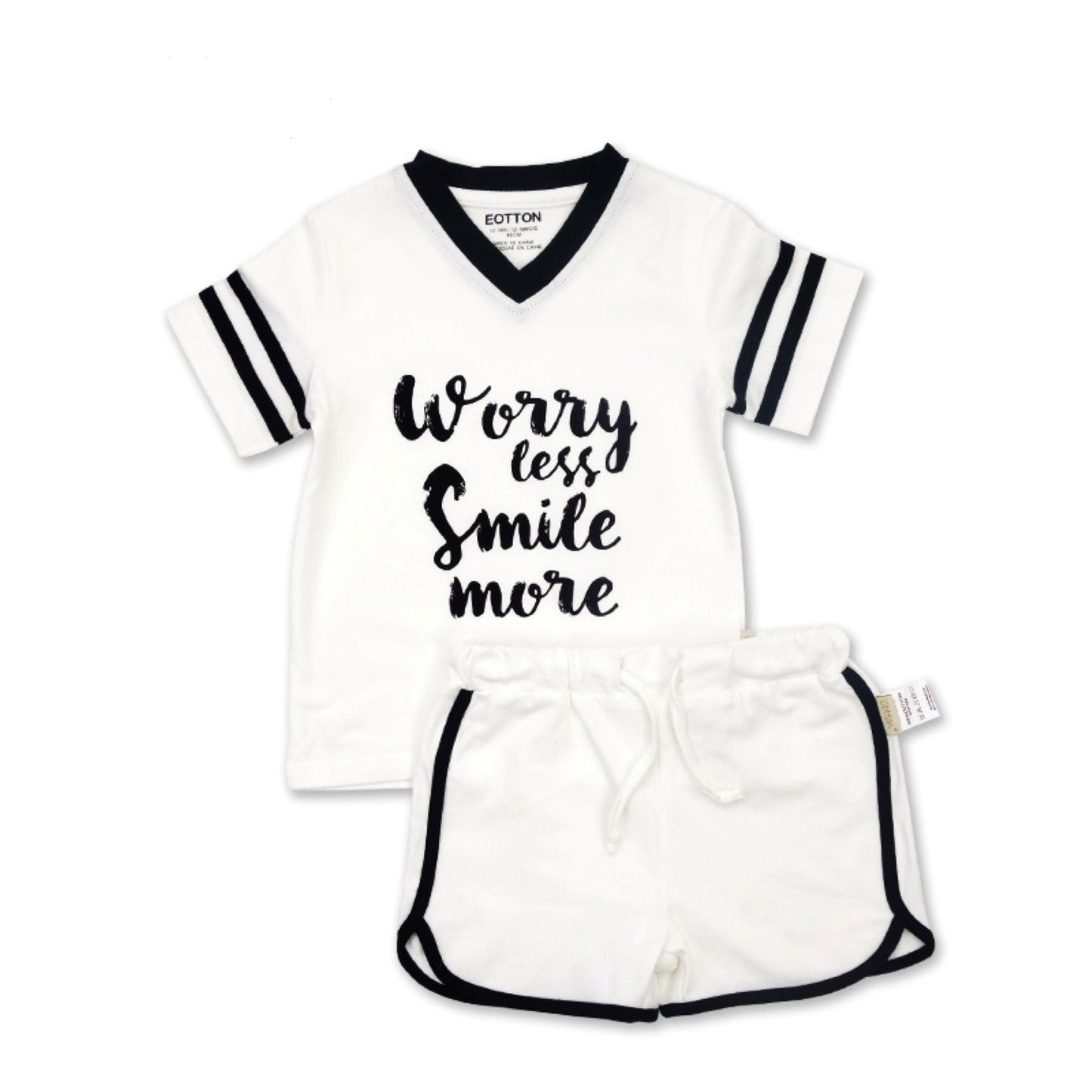 Detailed view of the functional front utility pockets and adjustable fabric drawstring on organic toddler sport shorts