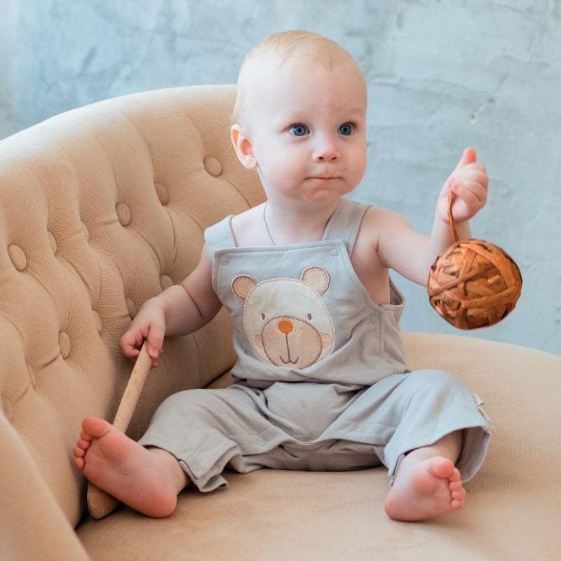 Nickel free snaps for easy diaper changes on organic baby dungarees | Eotton Canada