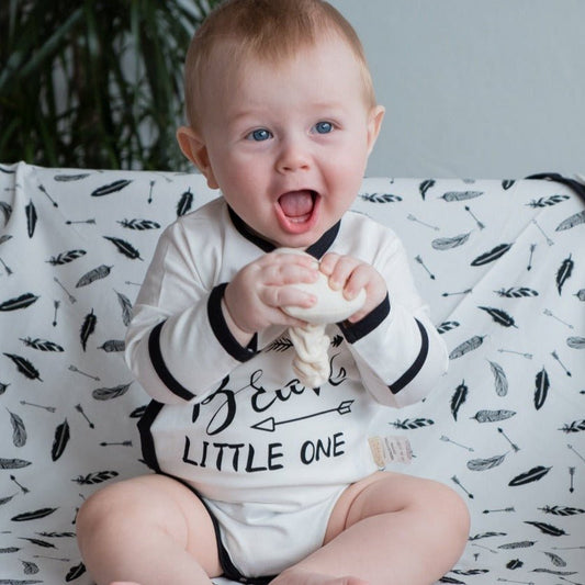 Close-up of fold-over scratch mitten cuffs on organic long sleeve baby wear | Eotton Canada