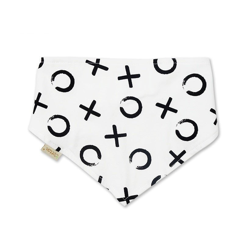Close up view of the adjustable nickel free snap back closure system on an organic infant bandana drool bib.