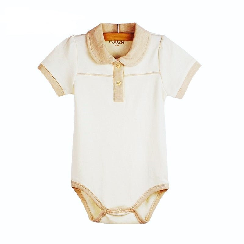 Nature white organic cotton onesie with a contrast round Peter Pan collar