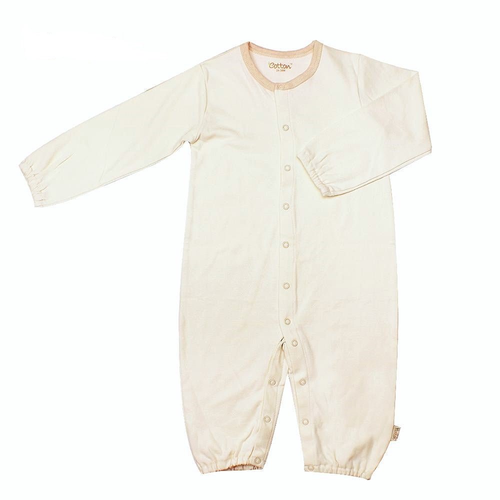 newborn organic cotton sleeper with fold over mittens nature white | Eotton