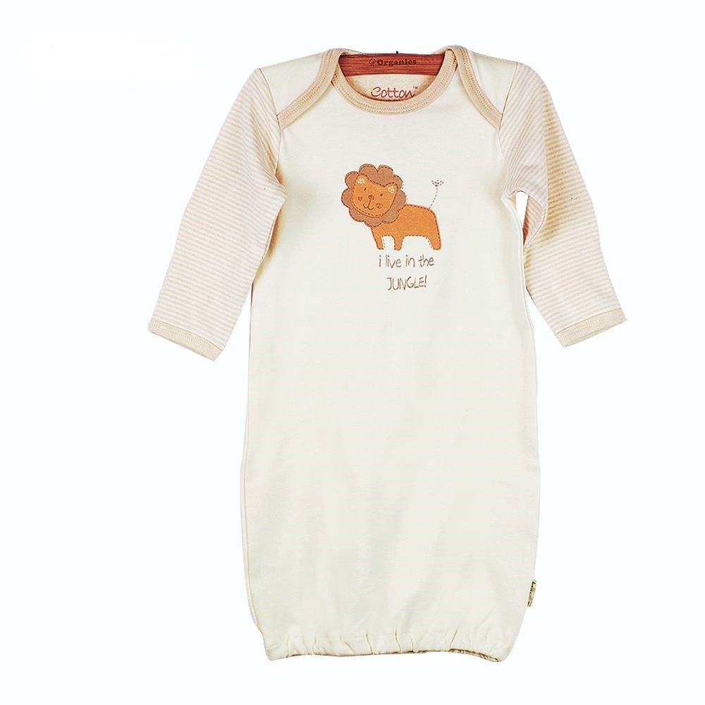 Long sleeve newborn sleep gown showing integrated fold-over scratch mittens | Eotton Canada