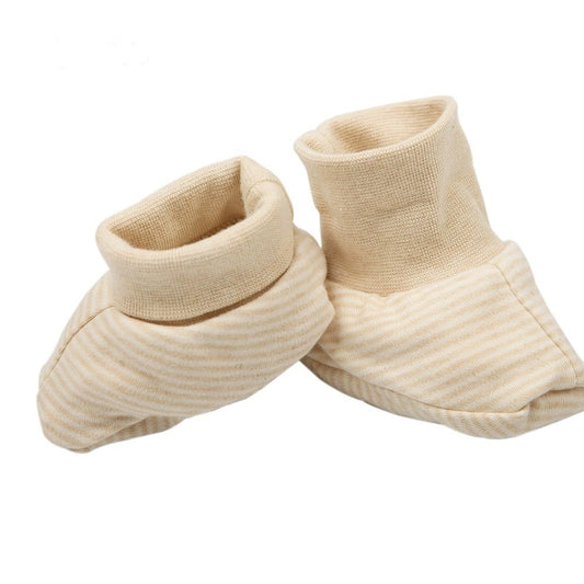 Natural white organic baby booties with high top ribbed cuff for newborns | Eotton Canada