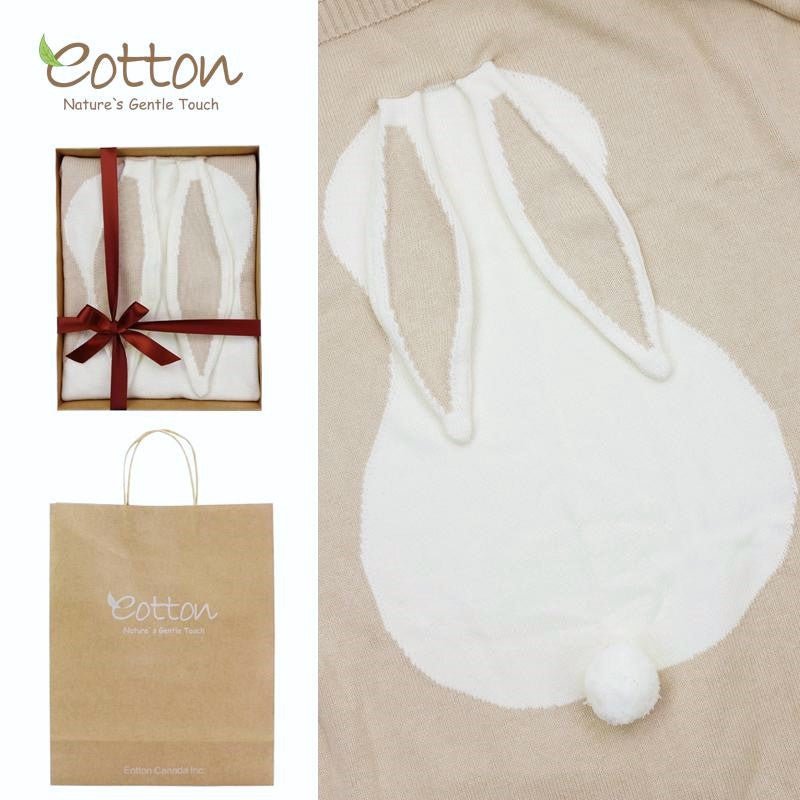 GOTS-certified knitted cable blanket with bunny | Eotton Canada