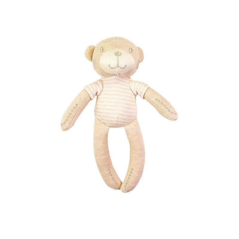 Close-up of the GOTS-certified nature-colored cotton texture on the mini bear toy | Eotton Canada