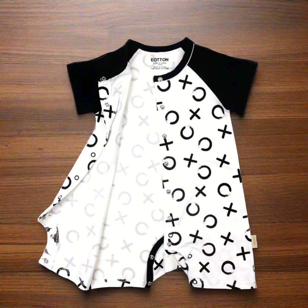 Baby Short Sleeve Romper: Organic Cotton Newborn Summer Clothing open detail