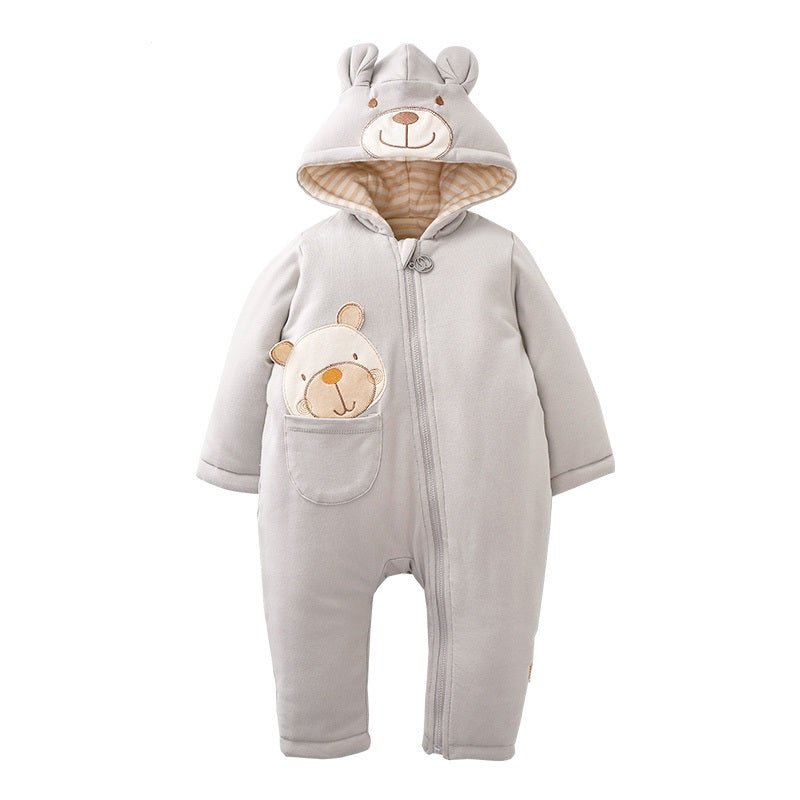 Flexible organic cotton and spandex outer shell on a baby winter bunting suit | Eotton Canada