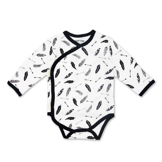 Organic long sleeve kimono onesie with built-in scratch mittens and side snaps