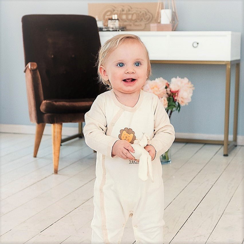 organic nature colored baby side snapped romper