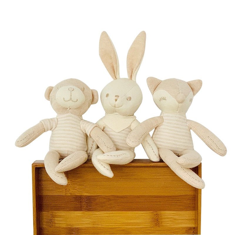 Organic newborn mini toys featuring a soft fox, bunny, and bear | Eotton Canada