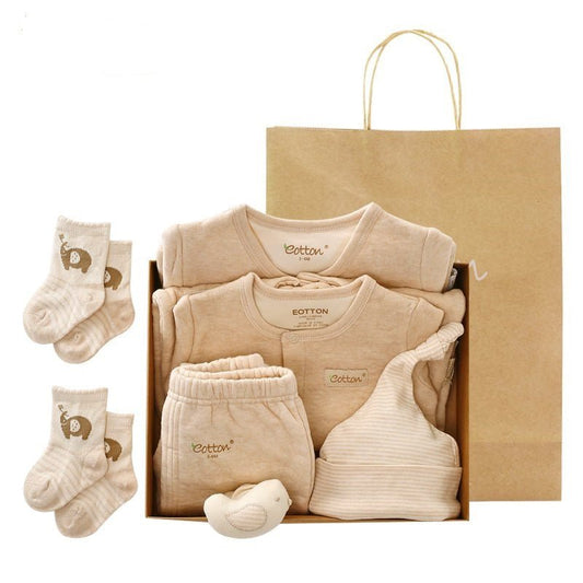 7-piece organic thermal baby gift box with airlayer jacquard romper and winter essentials | Eotton Canada