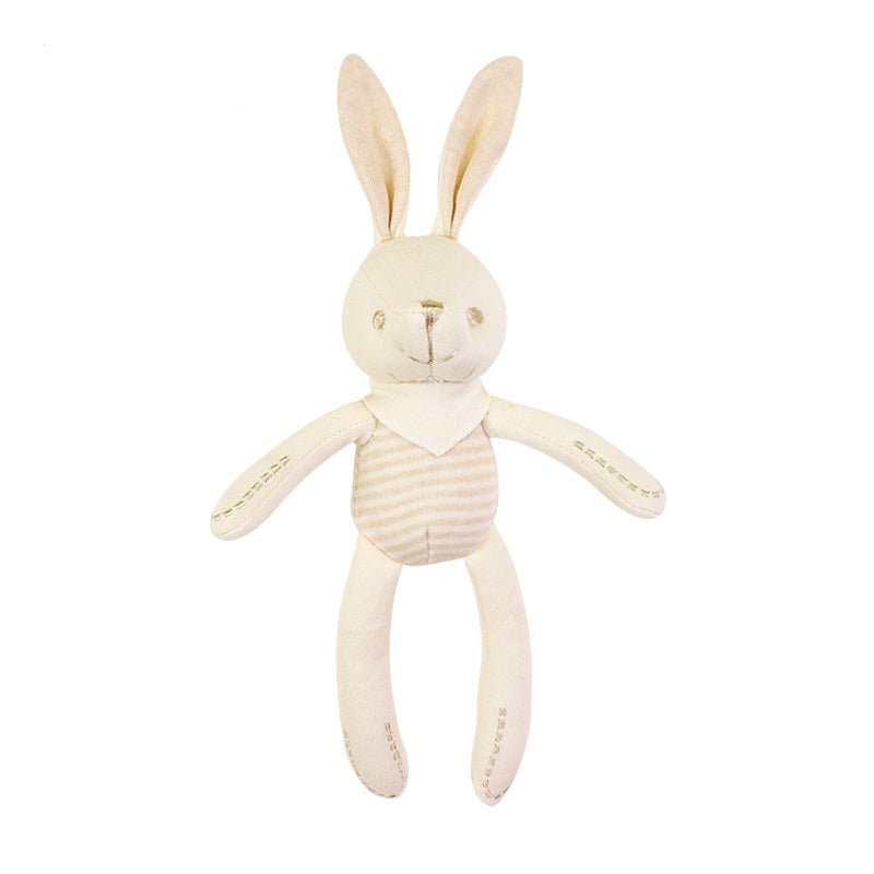 Palm-sized organic bunny toy showing the perfect scale for newborn hands | Eotton Canada