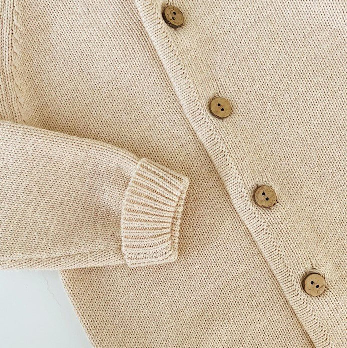 Organic Cotton Cableknit Baby Sweater Hooded Romper with coconut buttons