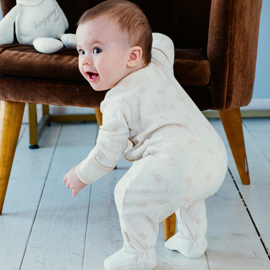 French side snap organic baby romper and beanie set