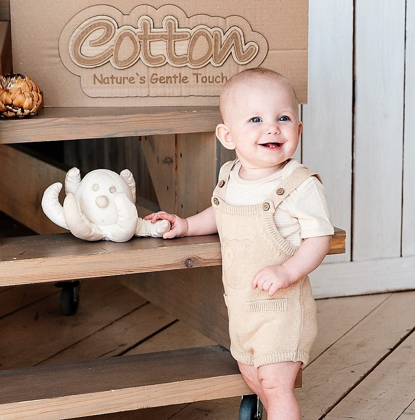 premium organic knitted baby strap onesie